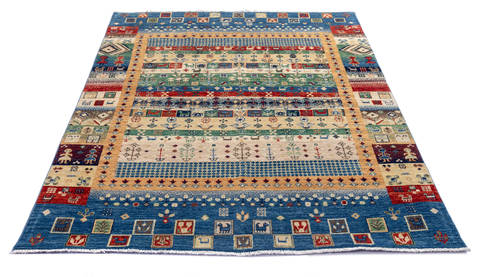 Chobi Blue Hand Knotted 51 X 69 Area Rug 700-112543 Image 1