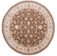 Indian Jaipur Brown Round 9 ft and Larger Wool and Raised Silk Carpet 112559