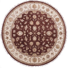 Indian Jaipur Brown Round 9 ft and Larger Wool and Raised Silk Carpet 112561