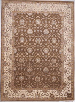 Indian Jaipur Brown Rectangle 9x12 ft Wool and Raised Silk Carpet 112575
