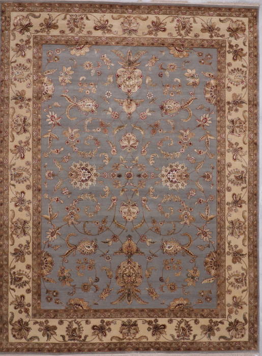 Indian Jaipur Blue Rectangle 9x12 ft Wool and Raised Silk Carpet 112582