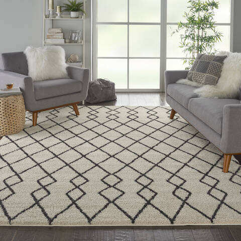Nourison Geometric Shag Beige 810 X 120 Area Rug 805-113278 Image 3