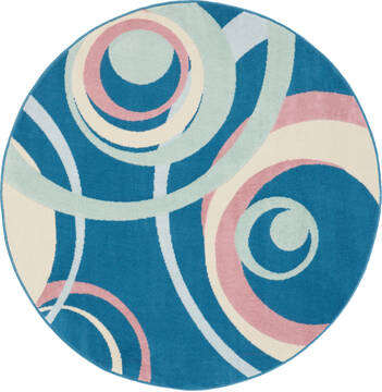 Nourison Grafix Blue Round 5'3" X 5'3" Area Rug  805-113398