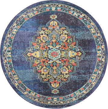 Nourison Passionate Blue Round 5 to 6 ft Polypropylene Carpet 114556