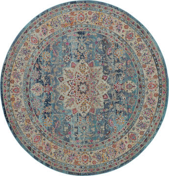 Nourison Vintage Kashan Blue Round 4'0" X 4'0" Area Rug  805-115484