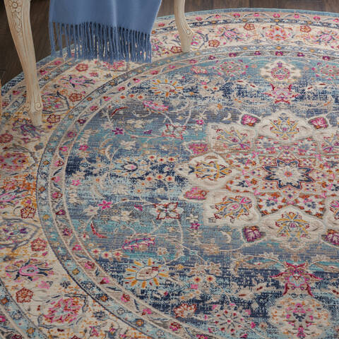Nourison Vintage Kashan Blue Round 60 X 60 Area Rug 805-115486 Image 3