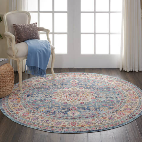 Nourison Vintage Kashan Blue Round 60 X 60 Area Rug 805-115486 Image 4