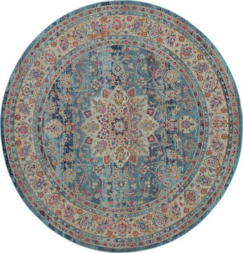 Nourison Vintage Kashan Blue Round 5 to 6 ft Polypropylene Carpet 115486