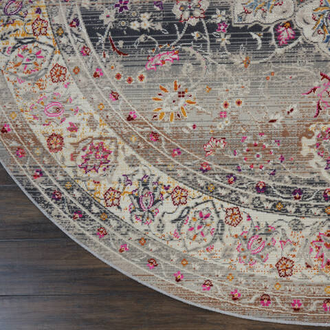 Nourison Vintage Kashan Grey Round 60 X 60 Area Rug 805-115492 Image 1