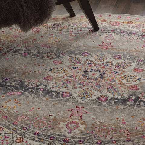 Nourison Vintage Kashan Grey Round 60 X 60 Area Rug 805-115492 Image 3