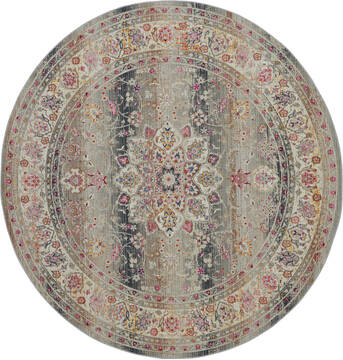 Nourison Vintage Kashan Grey Round 5 to 6 ft Polypropylene Carpet 115492