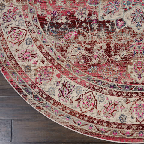 Nourison Vintage Kashan Red Round 60 X 60 Area Rug 805-115498 Image 1
