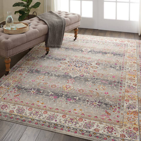 Nourison Vintage Kashan Grey Rectangle 5x8 ft Polypropylene Carpet