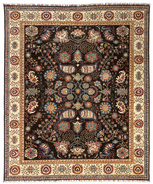 Afghan Chobi Black Rectangle 8x10 ft Wool Carpet 115734