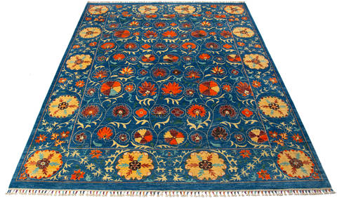 Chobi Blue Hand Knotted 82 X 101 Area Rug 700-115752 Image 1