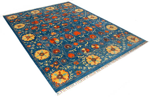 Chobi Blue Hand Knotted 82 X 101 Area Rug 700-115752 Image 2