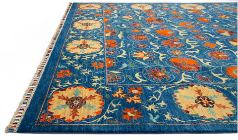 Chobi Blue Hand Knotted 82 X 101 Area Rug 700-115752 Image 4