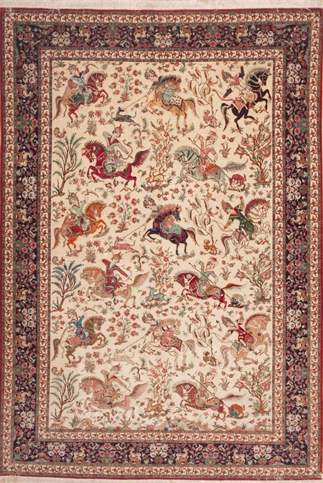 Qum Beige Hand Knotted 68 X 99 Area Rug 100-12013 Image 0