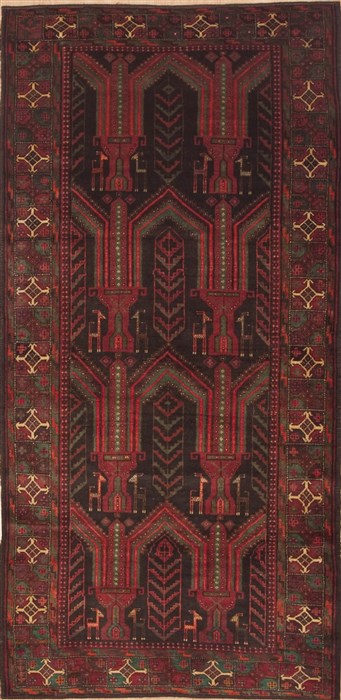 Baluch Red Runner Hand Knotted 43 X 91  Area Rug 100-12018 Image 0