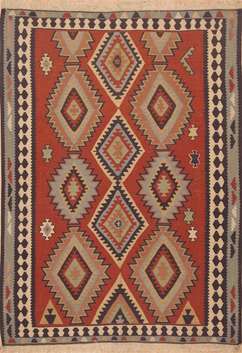 Kilim Red Hand Knotted 65 X 90 Area Rug 100-12019 Image 0