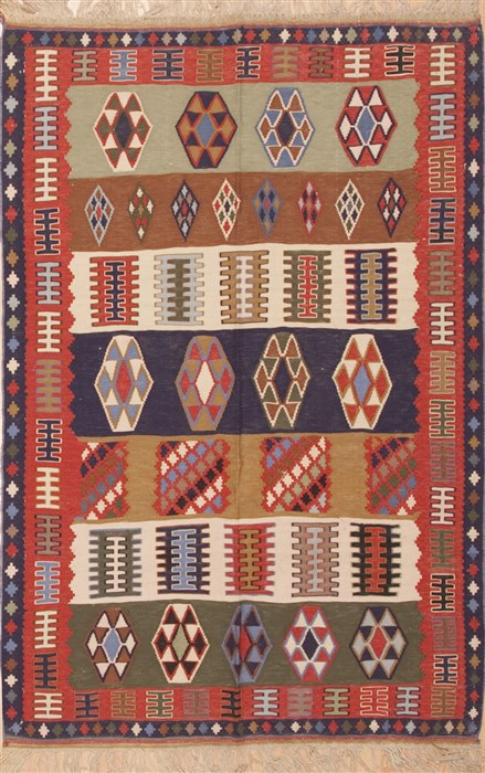 Kilim Beige Hand Knotted 45 X 69  Area Rug 100-12020 Image 0