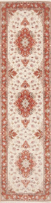 Tabriz White Runner Hand Knotted 29 X 108  Area Rug 100-12059 Image 0