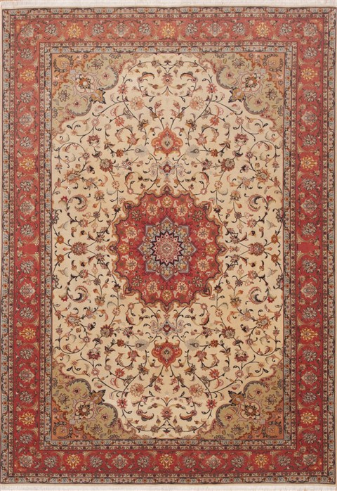 Tabriz Beige Hand Knotted 68 X 96  Area Rug 100-12063 Image 0