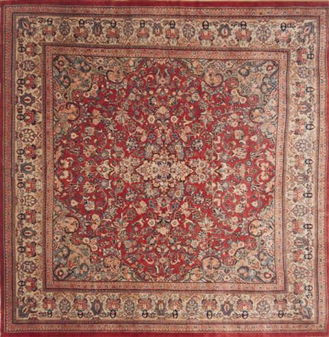 Moshk Abad Red Square Hand Knotted 107 X 107  Area Rug 100-12078 Image 0
