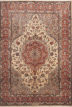 Persian sarouk Beige Rectangle 7x10 ft Wool Carpet 12086