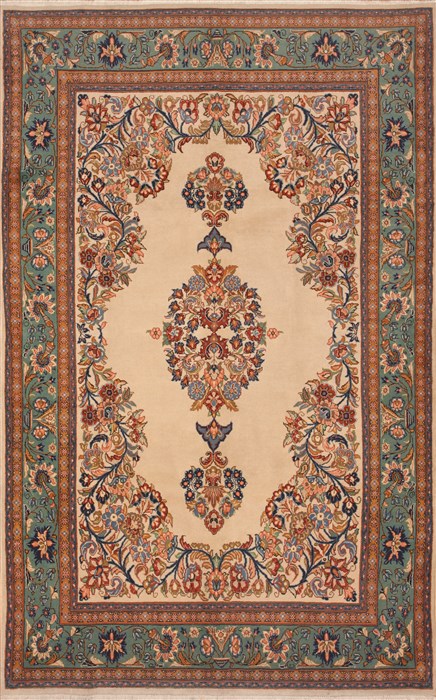 Floral Beige Hand Knotted 69 X 110  Area Rug 100-12131 Image 0