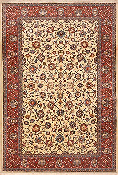 Persian Sarouk Beige Rectangle 7x10 ft Wool Carpet 12134