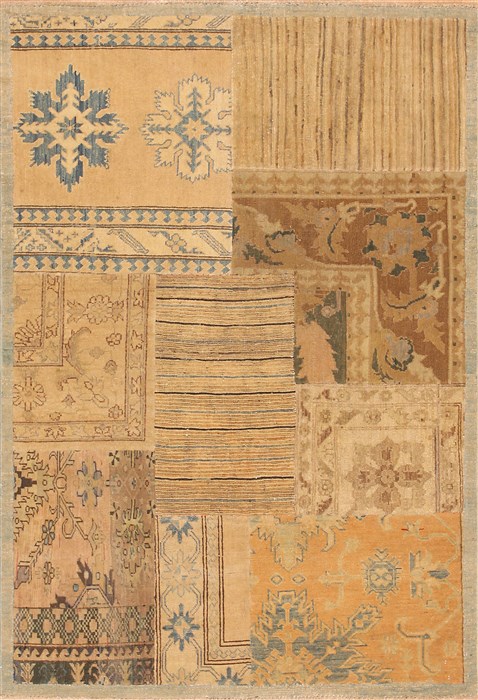 Patchwork Beige Hand Knotted 41 X 60 Area Rug 100-12140 Image 0