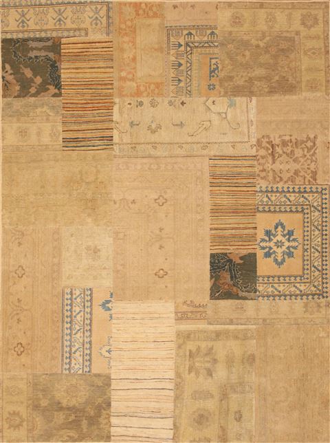 Patchwork Beige Hand Knotted 67 X 811  Area Rug 100-12157 Image 0