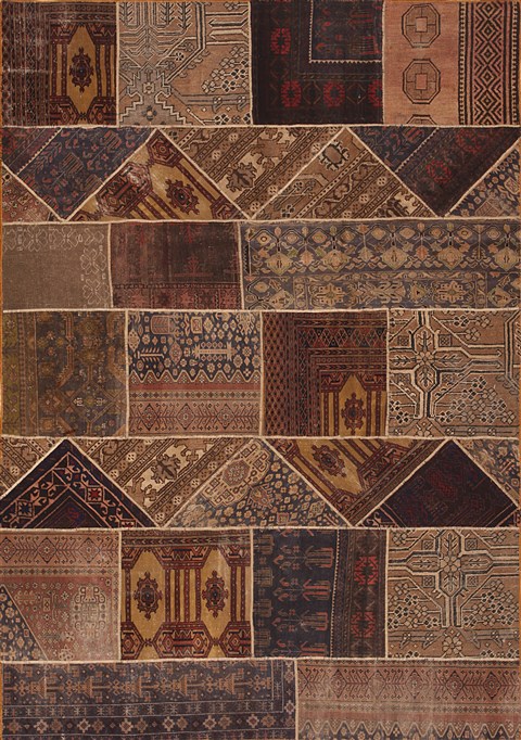Patchwork Brown Hand Knotted 62 X 811 Area Rug 100-12165 Image 0