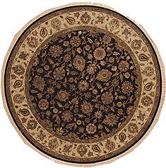 Indian Jaipur Black Round 5 to 6 ft Wool Carpet 12175
