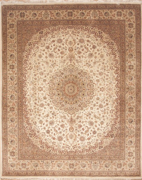 Pak-Persian Beige Hand Knotted 81 X 102 Area Rug 100-12182 Image 0