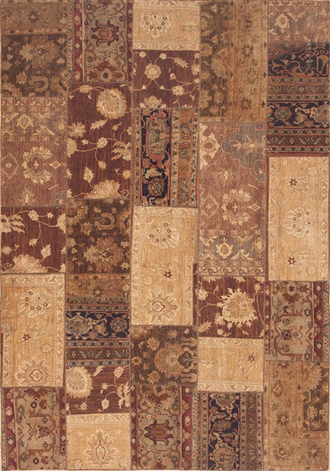 Patchwork Brown Hand Knotted 611 X 101 Area Rug 100-12187 Image 0