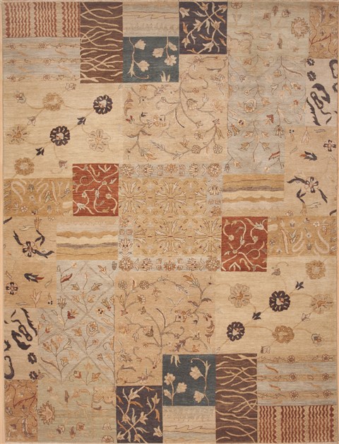 Patchwork Beige Hand Knotted 90 X 121 Area Rug 100-12232 Image 0
