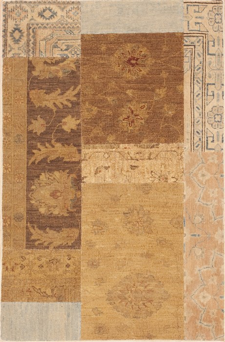 Patchwork Brown Hand Knotted 31 X 49 Area Rug 100-12272 Image 0