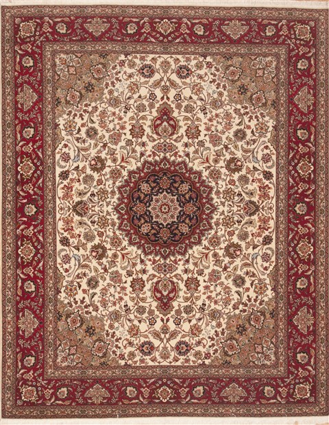 Tabriz Red Square Hand Knotted 68 X 82  Area Rug 100-12290 Image 0