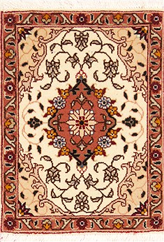 Persian Tabriz Beige Square 4 ft and Smaller Wool Carpet 12361
