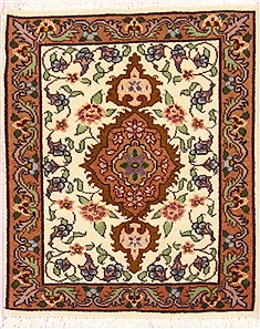 Tabriz Beige Square Hand Knotted 1'0" X 1'3"  Area Rug 100-12372