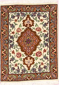Persian Tabriz Beige Square 4 ft and Smaller Wool Carpet 12375