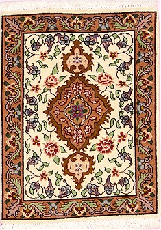 Tabriz Beige Square Hand Knotted 1'0" X 1'3"  Area Rug 100-12375