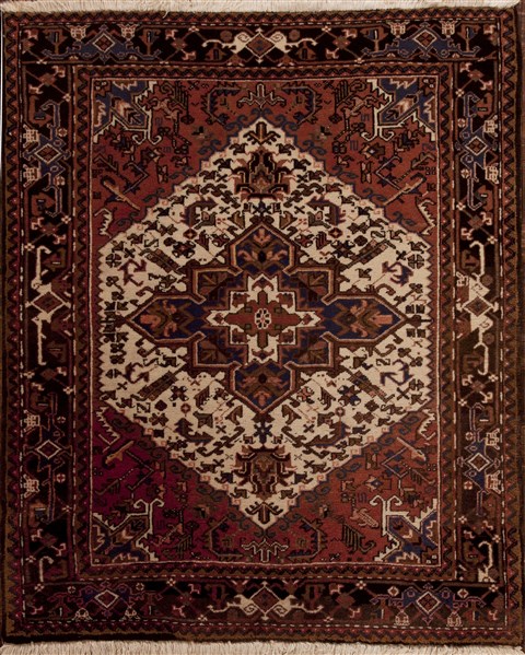 Heriz White Hand Knotted 51 X 62  Area Rug 251-12397 Image 0