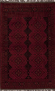 Pakistani Khan Mohammadi Red Rectangle 4x6 ft Wool Carpet 12418