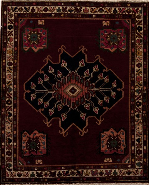 Hamedan Red Hand Knotted 49 X 60  Area Rug 251-12421 Image 0