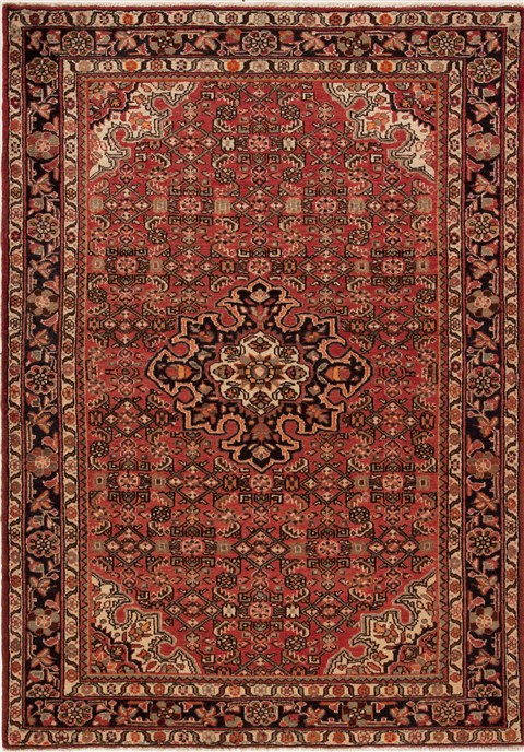 Hamedan Red Hand Knotted 53 X 74 Area Rug 251-12458 Image 0