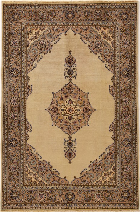 Kashan Beige Hand Knotted 55 X 76  Area Rug 251-12529 Image 0