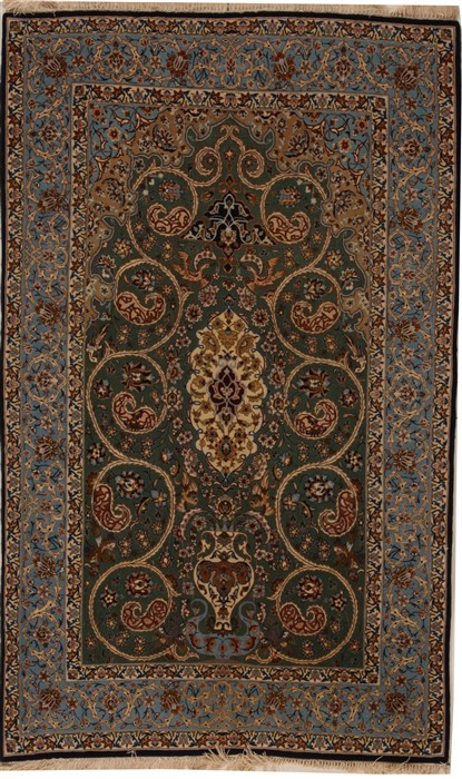 Isfahan Green Hand Knotted 39 X 60 Area Rug 251-12534 Image 0